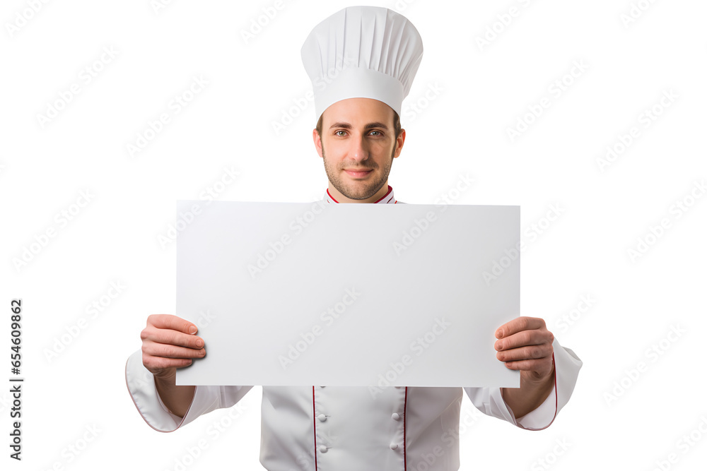 Chef holding empty placard on transparent background, Generative AI Chef holding empty placard on transparent background, Generative AI