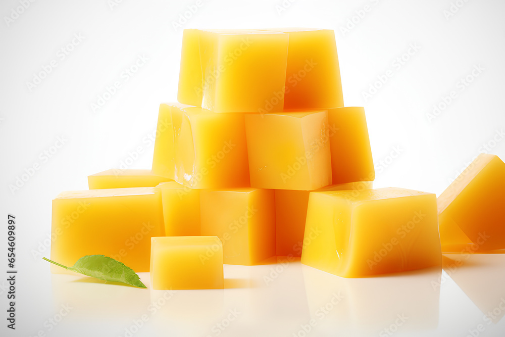 Fresh mango cubes on a white background, Generative AI Fresh mango cubes on a white background, Generative AI