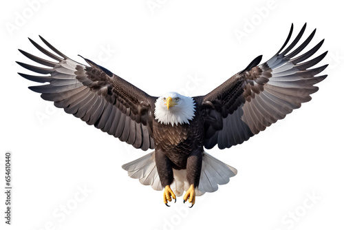 Bald eagle flying on skies on transparent background  Generative AI