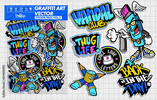 Graffiti art vector sticker illustration. Set of vector design with colorful ...