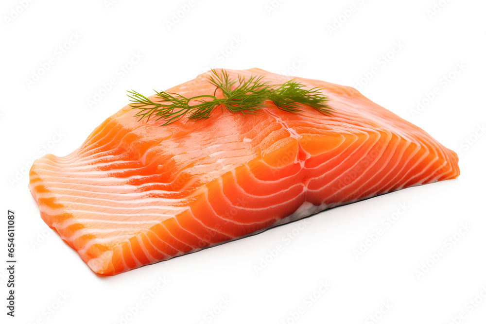 Cooked salmon fish fillet on transparent background, Generative AI