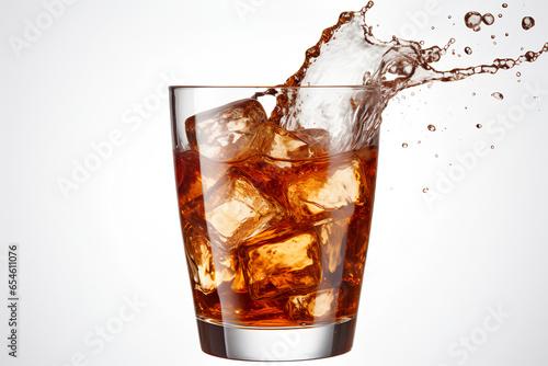 Cola Splashing out of a glass on a white background, Generative AI