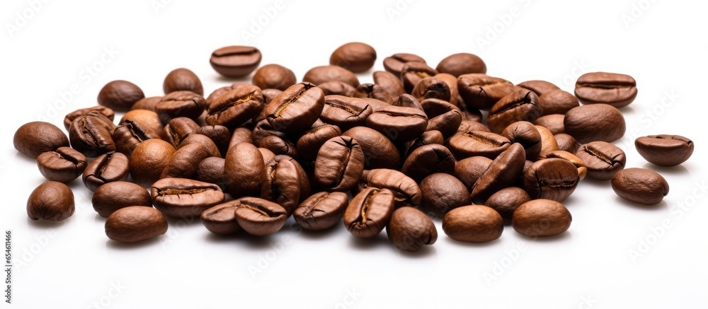 Naklejka premium Coffee beans on white background