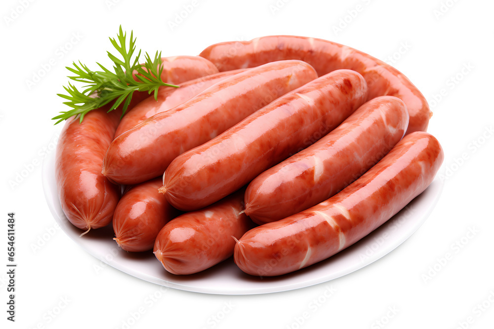 Fresh boiled sausages isolated on transparent background, Generative AI Fresh boiled sausages isolated on transparent background, Generative AI