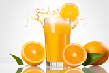 Fresh and cold orange juice on a white background, Generative AI