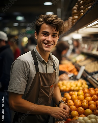 Fresh Produce Enthusiast: Smiling Young Man at Work