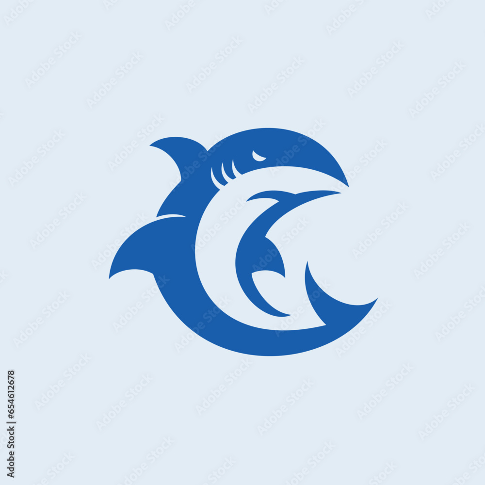 cool blue shark in a circle logo cool blue shark in a circle logo