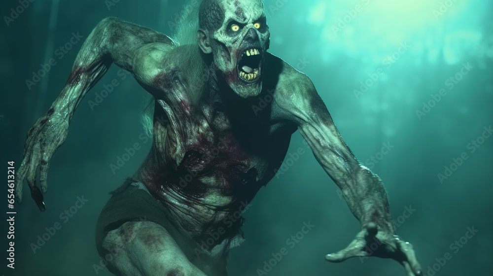 Creepy scary zombie attack. Halloween. Horror movie Creepy scary zombie attack. Halloween. Horror movie