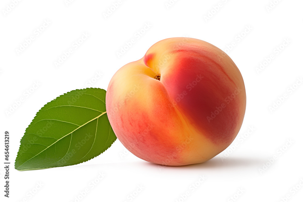 Peach Fruit With Leaf Isolated on Transparent Background, Generative AI Peach Fruit With Leaf Isolated on Transparent Background, Generative AI