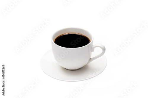 Black coffee in a white cup on a white background