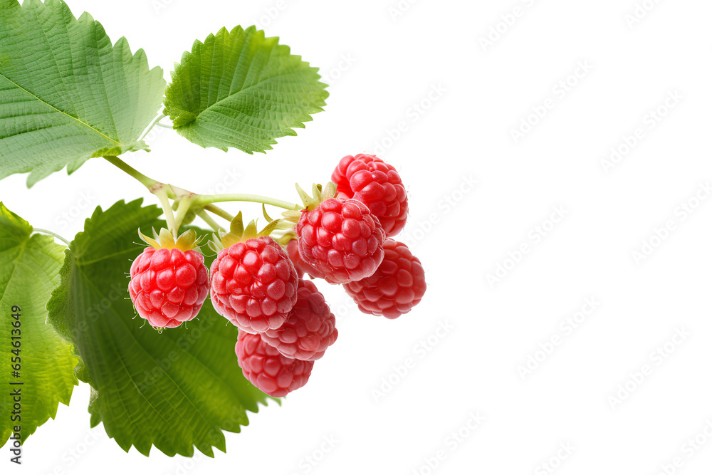 Raspberry Branch With Green Leaves Isolated Transparent Background, Generative AI Raspberry Branch With Green Leaves Isolated Transparent Background, Generative AI