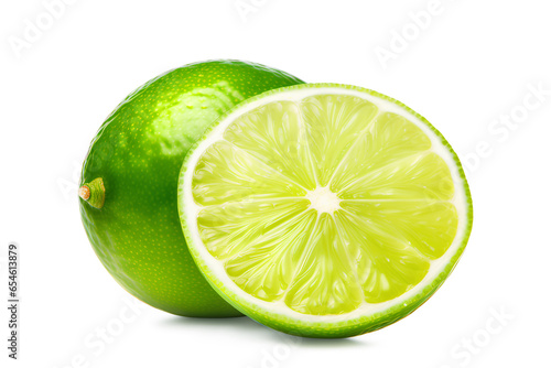 Slice of Green Lime Citrus Fruit Stand Isolated on a Transparent Background, Generative AI