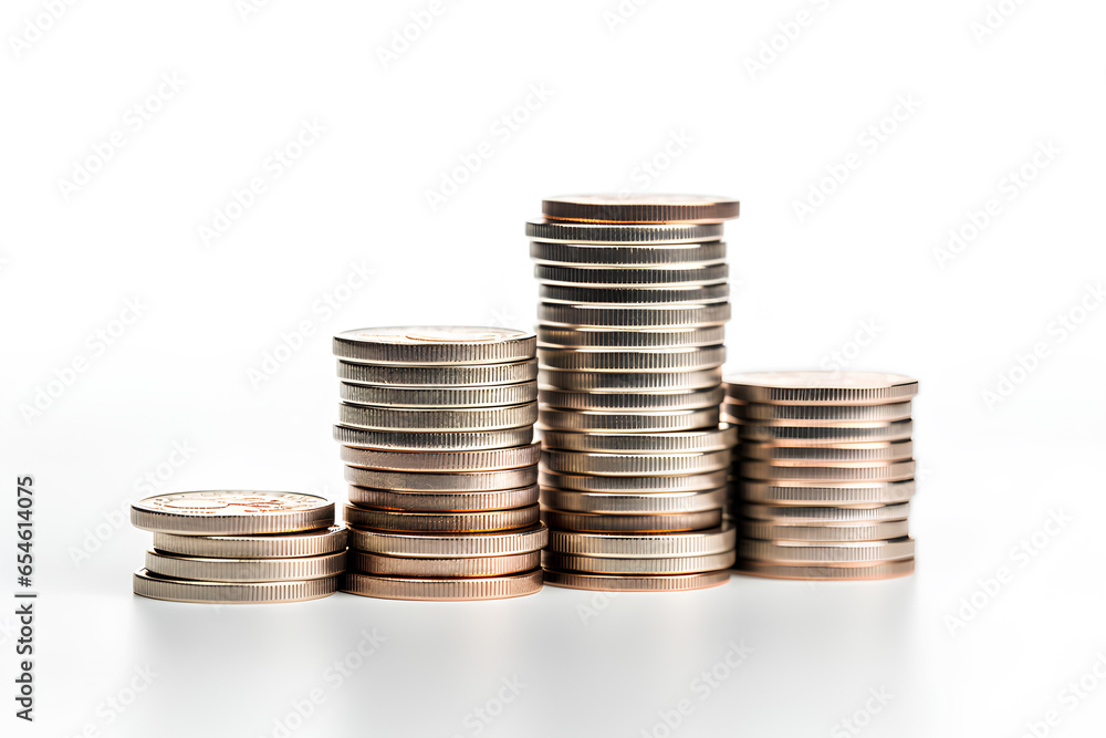 Stack Coins On a White Background, Generative AI Stack Coins On a White Background, Generative AI