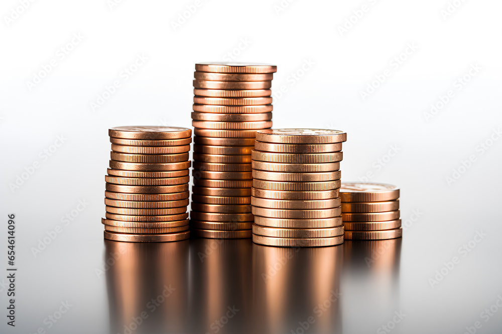 Stack Coins On a White Background, Generative AI Stack Coins On a White Background, Generative AI