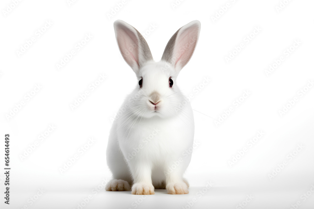 Fototapeta premium White Rabbit Isolated On White Background, Generative AI
