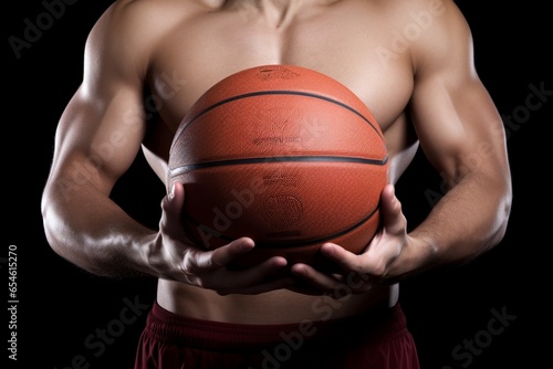 Young fit man with perfect body holding medicine ball against white background : Generative AI