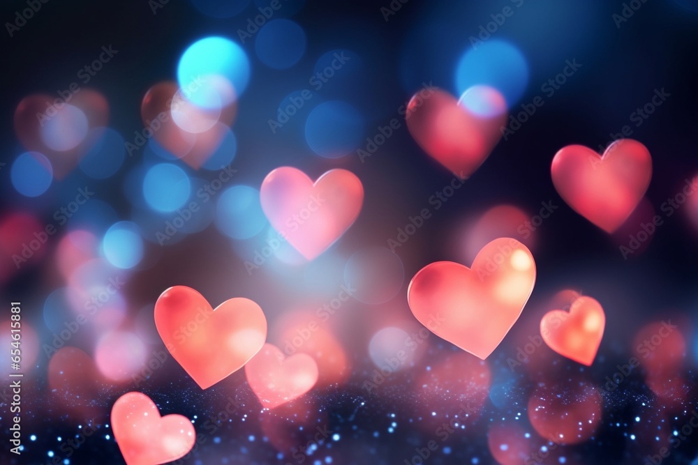 Fototapeta premium Heart Shaped Colorful Blurred Bokeh St Valentines Day Background : Generative AI