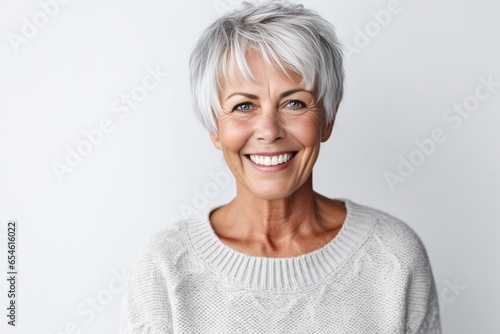 Taking good care of her skin Beautiful senior woman looking at camera and smiling while standing against grey background : Generative AI