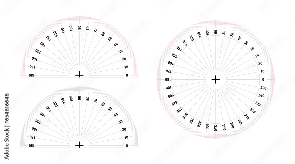 set of protractor 360 degrees measure and 180 degrees measure ...