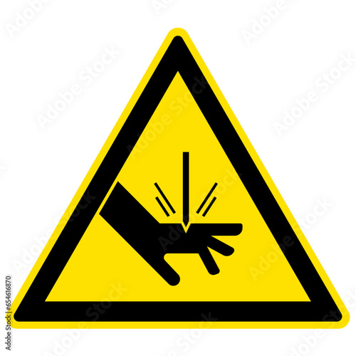 Crush and cut hazard warning sign and labels Moving parts and materials can cut and crush. Keep hands clear. Follow lockout procedure before servicing. Do not operate with guard removed