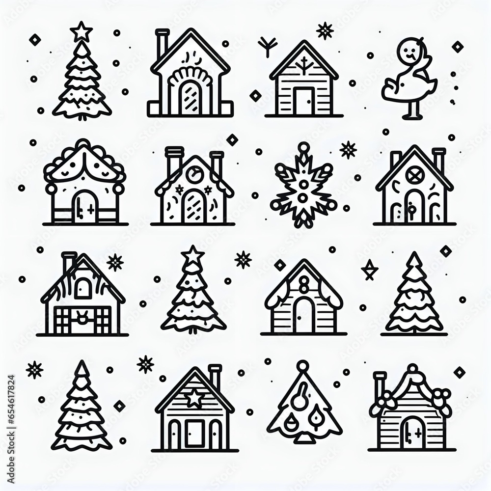 Watercolour cartoon style christmas clipart variations, simple, vector, decoration, candy, cake