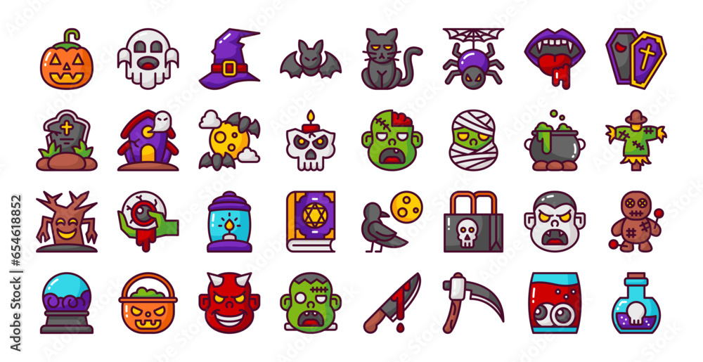 Halloween line filled icon set Halloween line filled icon set