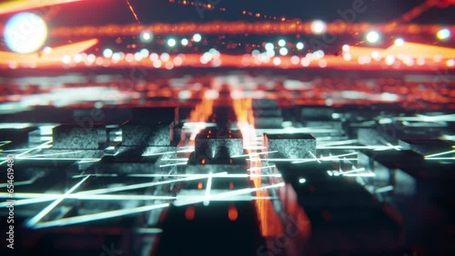 3d Render artwork visuals, fantastic animation Futurisc with lights. Concept dynamic and surreal VJ loop for music videos, night clubs, audiovisual show and performance, LED screens and projection map
