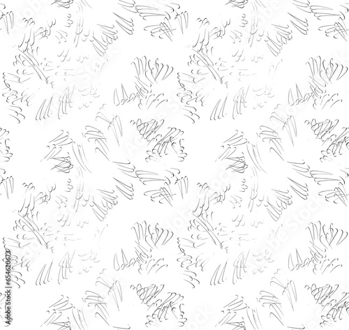 Half-tone contours of curved branches swirled in an endless seamless pattern. Black outline on transparent. Vector.