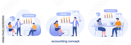 accounting or finance concept, business plan and budget, analyst, accountant, economic, flat illustration vector banner and background © yelosmiley
