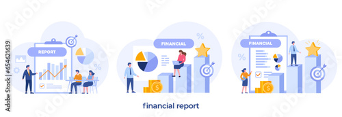 Financial concept, sales strategy, team work, corporate budget, growth income, investment business, flat vector banner for landing page website