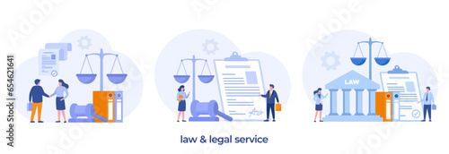 law firm and legal services concept, lawyer consultant, justice, judgment, flat illustration vector banner template website