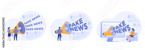 Fake news illustration, hoax news, journalism, internet news, media information, misinformation vector banner for landing page website