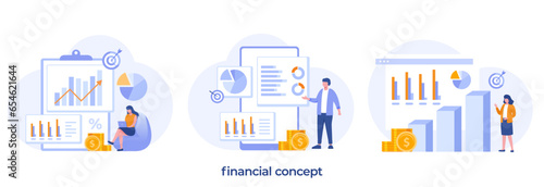 Financial concept, sales strategy, team work, corporate budget, growth income, investment business, flat vector banner for landing page website