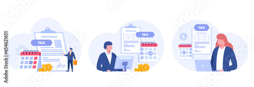 Paying tax, income tax, business tax consultant, finance and accounting, document tax, revenue, flat vector banner for landing page website