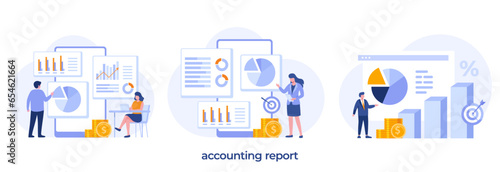 accounting or finance concept, business plan and budget, analyst, accountant, economic, flat illustration vector banner and background © yelosmiley