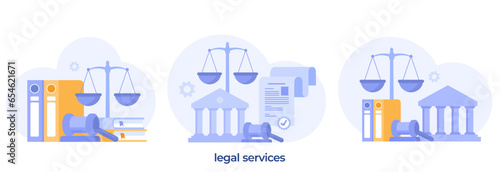 law firm and legal services concept, lawyer consultant, justice, judgment, flat illustration vector banner template website