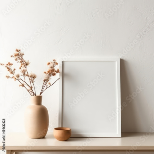 a mockup empty modern frame on a white 