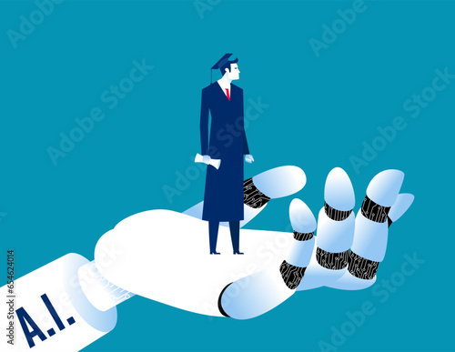 Graduated with AI. AI technology for education vector illustration conceot
