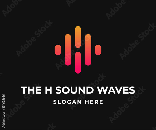 Letter H Sound Waves logo design