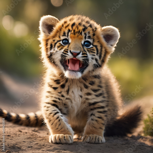 Cute smiling tiger cub, Generative AI