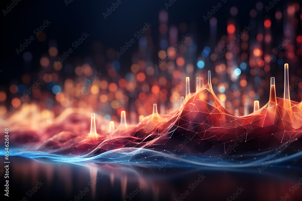 Abstract neon glowing wave with glowing particle, long exposure light effects, Generative Ai - obrazy, fototapety, plakaty 