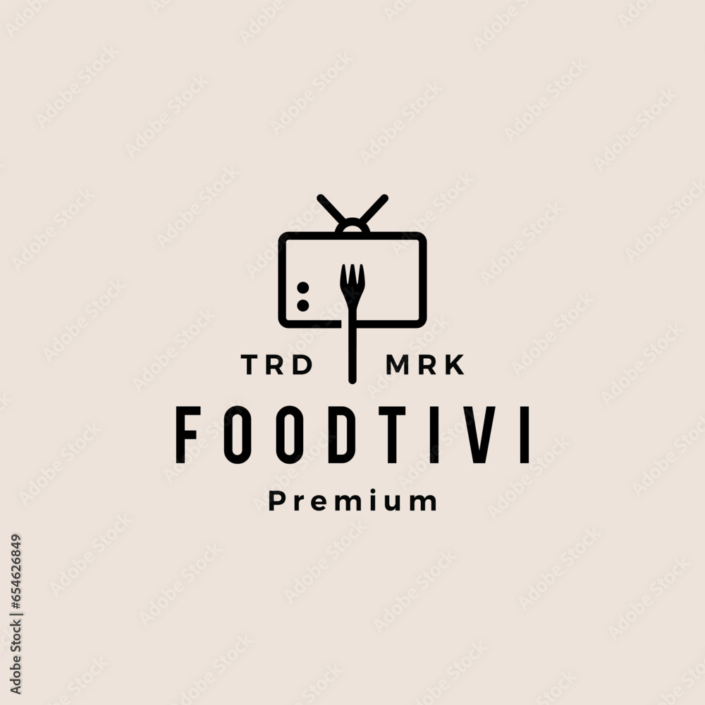 fork food channel television tv culinary review retro hipster vintage logo vector icon illustration