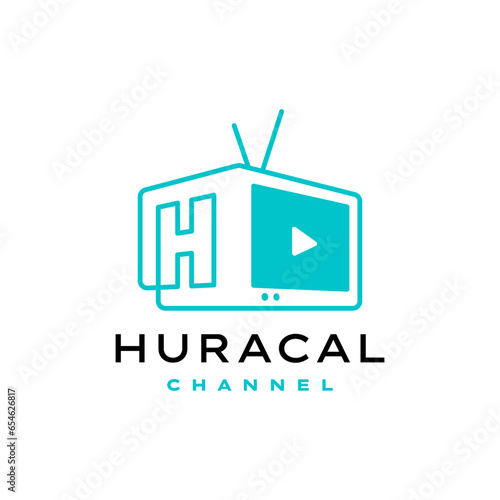 H letter mark channel television tv logo vector icon illustration