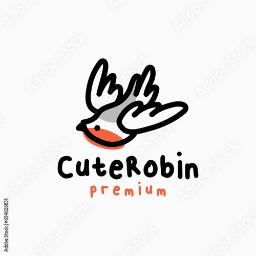 robin bird quirky playful outline cartoon logo vector icon illustration