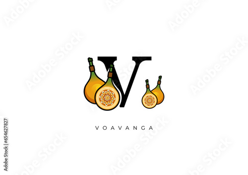 Yellow VOAVANGA FRUIT Vector, Great combination of Voavanga Fruit symbol with letter V photo