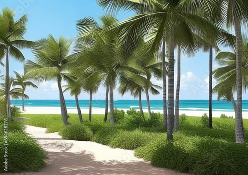 A beachfront paradise with white sand  AI GENERATIVE © Arceli