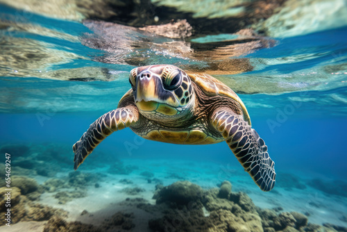 Sea Turtle swims in the warm waters of Ocean © pariketan
