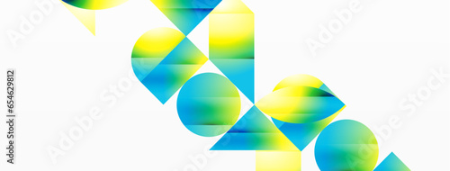 Serene gradient template. Circles and triangles mingle in minimalist perfection. Gentle fusion of forms and hues creates balanced yet captivating backdrop, embodying modern sophistication