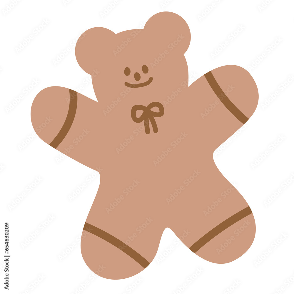 Obraz premium Teddy bear as gingerbread man for Christmas food and snack, sweet dessert, winter menu, cafe and restaurant, baking, recipe, Xmas card, grocery shopping, sticker, social media post, banner, logo, icon