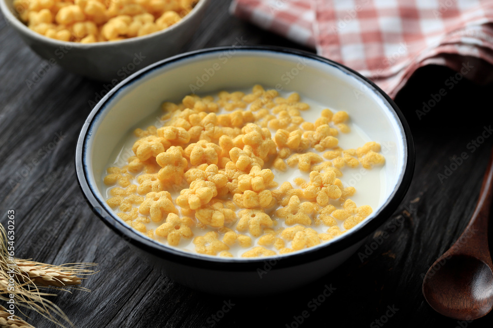 A Bowl of Star Shaped Cereal Honey Star with Fresh Milk A Bowl of Star Shaped Cereal Honey Star with Fresh Milk